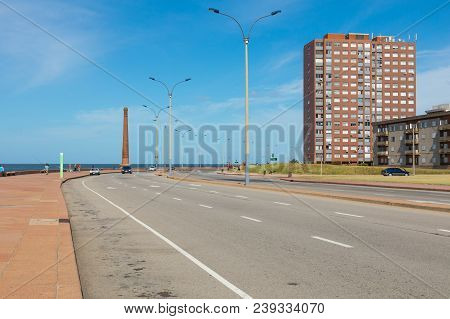 Residential Buildings At Boulevard In Montevideo, Uruguay. Montevideo Is The Capital And The Largest