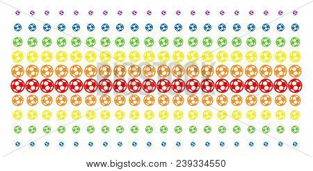 Football Ball Icon Spectral Halftone Pattern. Vector Items Arranged Into Halftone Matrix With Vertic
