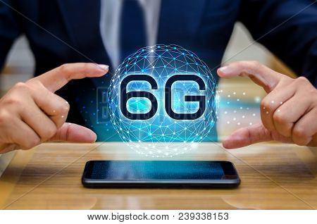 Phone 6g Earth Businessman Connect Worldwide Waiter Hand Holding An Empty Digital Tablet With Smart 