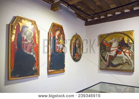 Siena, Italy - June 20, 2009: The Medieval Paintings Of The San Bernardino Oratorio