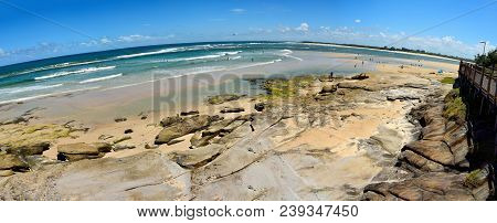 Caloundra, Queensland, Australia - December 15, 2017. Northern, Rocky Section Of Bulcock Beach In Ca