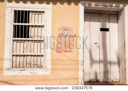 Trinidad, Cuba - December 8, 2017: Closed Office Of The Municipal Police In Trinidad