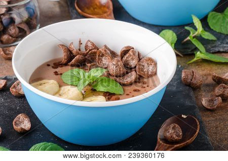 Chocolate Pudding, Banana And Herbs In