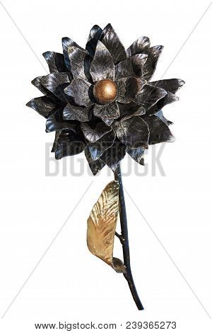 Black Dahlia Handmade Forged From Metal. Isolated On A White Background
