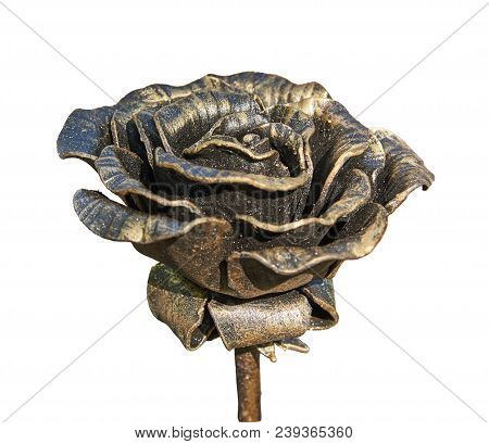 Rose Handmade Forged From Metal. Isolated On A White Background