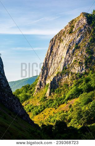 Cliffs Of Trascau Mountains Canyon. Lovely Scenery Of Carpathian Landscape In Springtime. Beautiful 
