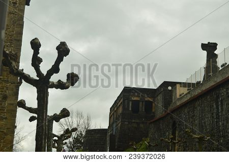 Beautiful Military Building In The Fortified Town Of Getaria. Architecture Middle Ages Travel. March