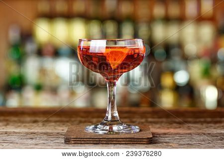 Red Cocktail On The Bar. Drinks Party For Friends In A Nightclub