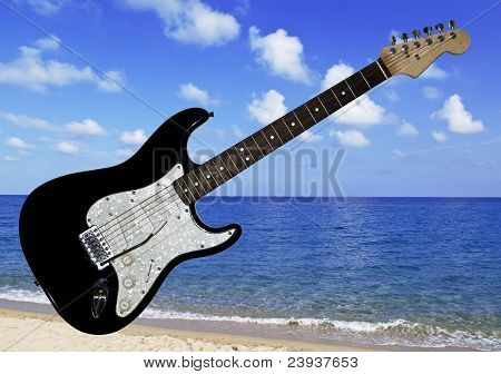 Hermoso azul y blanco de guitarra eléctrica