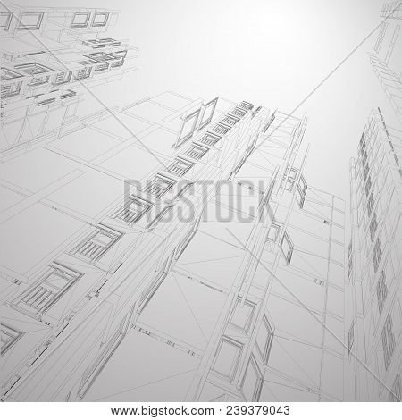 Modern Architecture Wireframe. Concept Of Urban Wireframe. Wireframe Building Illustration Of Archit
