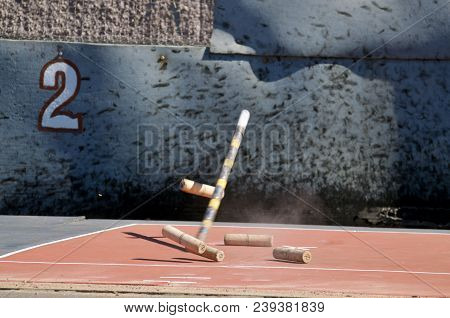 Gorodki - A Russian Folk Sports Game. In This Game You Need Specific Distances To Smash Figures Made