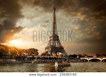 Eiffel Tower And Bridge Iena On The River Seine In Paris, France.