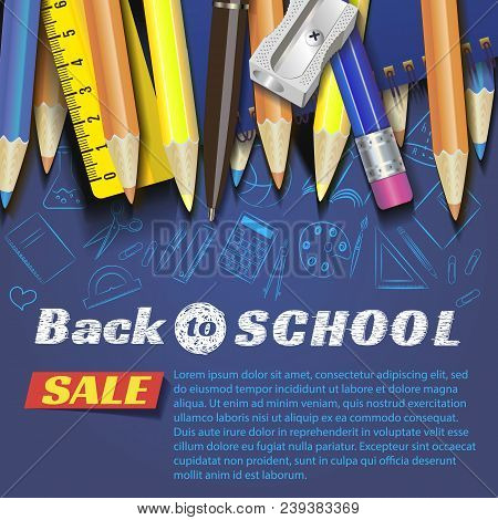 Back To School Design In Red Background With School Items And Objects For Store Discount Promotion.s