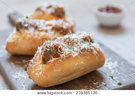 Meatball Sub Sandwich With Marinara Sauce And Cheese