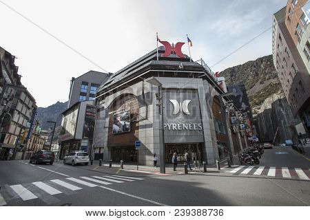 Andorra La Vella, Andorra. March 18, 2015: Shopping Center Pyrenees Building On The Main Road In The
