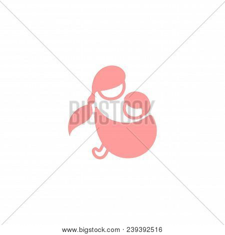 Vector Logo Mother With Her Baby In Sling. Sling Logotype. Wearing Baby In Sling