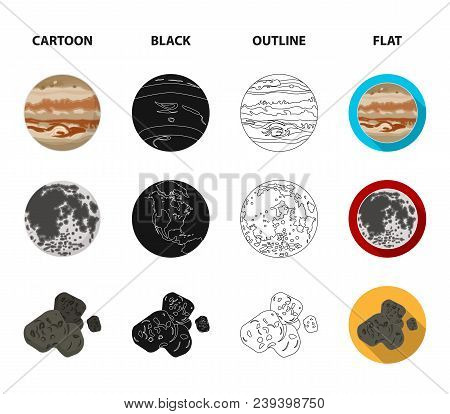 Moon, Venus Of The Planet Of The Solar System. Nil, A Meteorite. Planets Set Collection Icons In Car