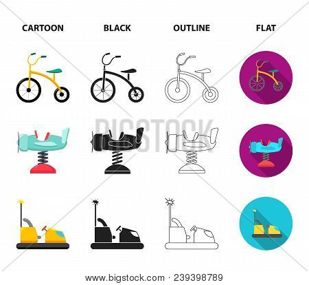 Airplane On A Spring, Swings And Other Equipment. Playground Set Collection Icons In Cartoon, Black,