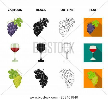 A Glass Of Red Wine, Champagne, A Jug Of Wine, A Bunch. Wine Production Set Collection Icons In Cart