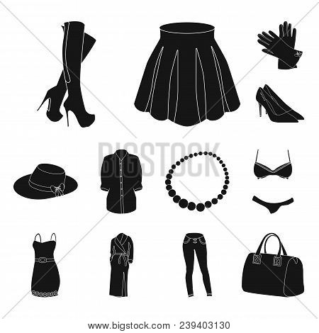 Women Clothing Black Icons In Set Collection For Design.clothing Varieties And Accessories Vector Sy