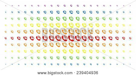 Call Ring Icon Spectrum Halftone Pattern. Vector Call Ring Objects Are Organized Into Halftone Grid 