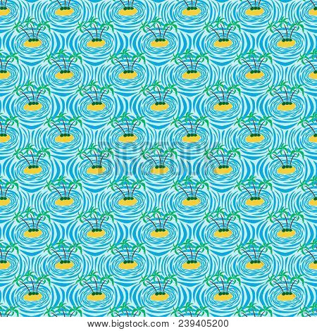 Seamless Pattern Of Islands With Palm Trees.