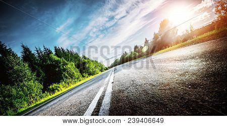 Road Way Forward Direction. Summer Morning Landscape