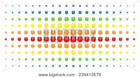 Dual Head Interface Icon Spectral Halftone Pattern. Vector Dual Head Interface Shapes Are Arranged I