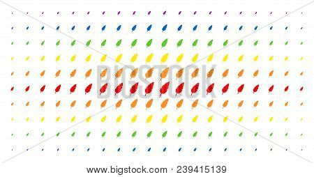 Feather Icon Spectrum Halftone Pattern. Vector Feather Symbols Are Organized Into Halftone Array Wit