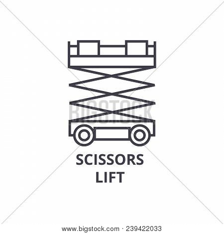 Scissors Lift Vector Line Icon, Sign, Illustration On White Background, Editable Strokes