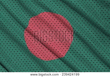 Bangladesh Flag Printed On A Polyester Nylon Sportswear Mesh Fabric With Some Folds