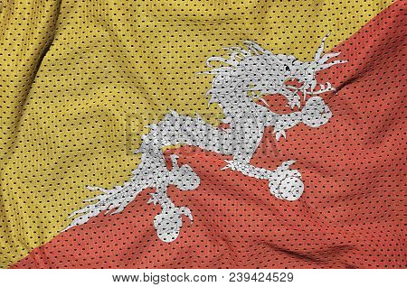 Bhutan Flag Printed On A Polyester Nylon Sportswear Mesh Fabric With Some Folds