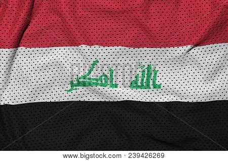 Iraq Flag Printed On A Polyester Nylon Sportswear Mesh Fabric With Some Folds