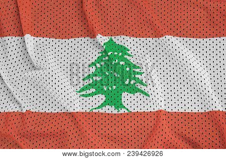 Lebanon Flag Printed On A Polyester Nylon Sportswear Mesh Fabric With Some Folds