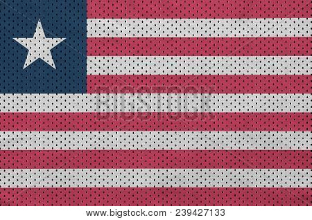 Liberia Flag Printed On A Polyester Nylon Sportswear Mesh Fabric With Some Folds