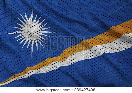 Marshall Islands Flag Printed On A Polyester Nylon Sportswear Mesh Fabric With Some Folds