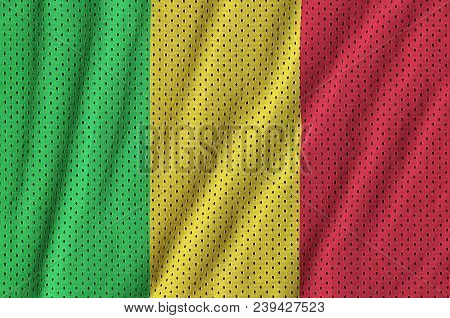Mali Flag Printed On A Polyester Nylon Sportswear Mesh Fabric With Some Folds