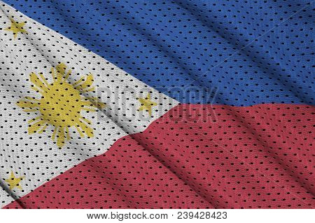 Philippines Flag Printed On A Polyester Nylon Sportswear Mesh Fabric With Some Folds