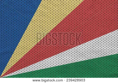 Seychelles Flag Printed On A Polyester Nylon Sportswear Mesh Fabric With Some Folds