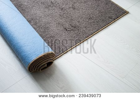 Home Floor Carpet With Overlock On White Laminate.