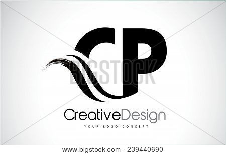 Cp C P Creative Modern Black Letters Logo Design With Brush Swoosh