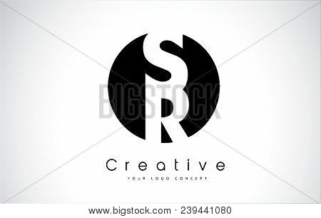 Sr Letter Logo Design Inside A Black Circle. Creative Lettering Logo Vector Illustration.