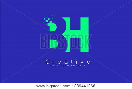 Bh Letter Logo Design With Negative Space Concept In Blue And Green Colors Vector