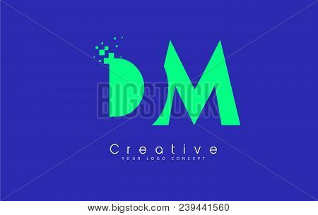 Dm Letter Logo Design With Negative Space Concept In Blue And Green Colors Vector