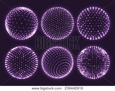 Geometry Grid 3d Sphere With Light Dots, Atom Orb, Science Chart Of Particles Or Virtual Reality Bal