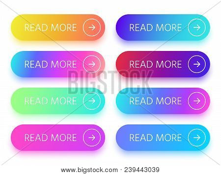 Colorful Shiny Website Buttons With Read More Sign And Arrow Icon. Action Web Button With Vivid Grad