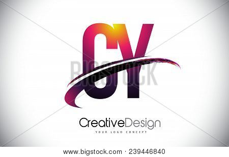 Cy C Y Purple Letter Logo With Swoosh Design. Creative Magenta Modern Letters Vector Logo Illustrati