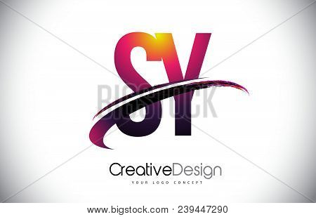 Sy S Y Purple Letter Logo With Swoosh Design. Creative Magenta Modern Letters Vector Logo Illustrati
