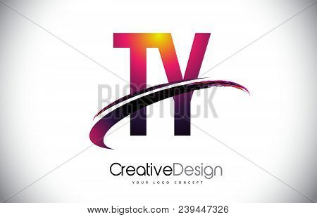 Ty T Y Purple Letter Logo With Swoosh Design. Creative Magenta Modern Letters Vector Logo Illustrati