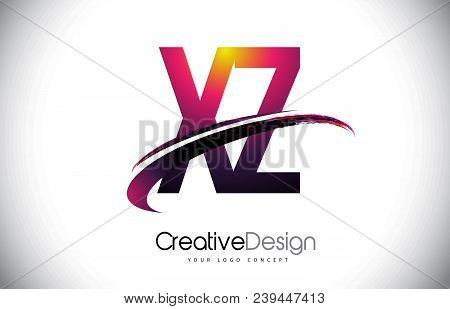 Xz X Z Purple Letter Logo With Swoosh Design. Creative Magenta Modern Letters Vector Logo Illustrati